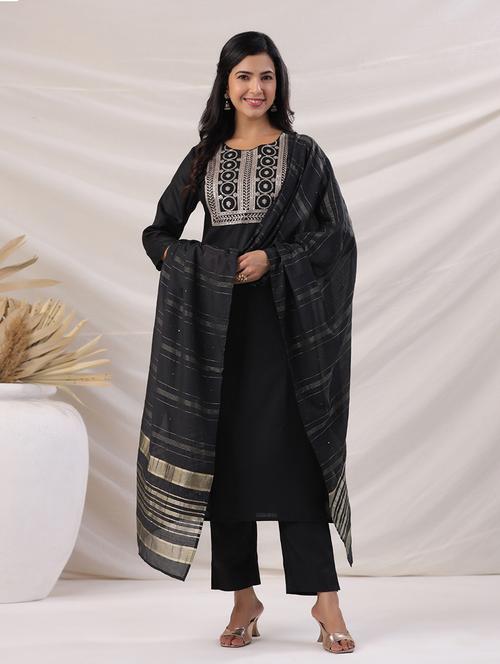 women three quarter sleeve kurta pant with dupatta set - 21709487 - Very Small Image - 1