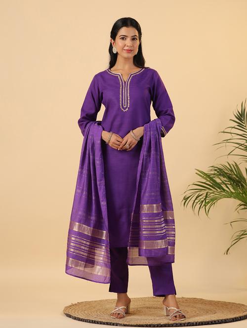 women three quarter sleeve kurta pant with dupatta set - 21709489 - Very Small Image - 1