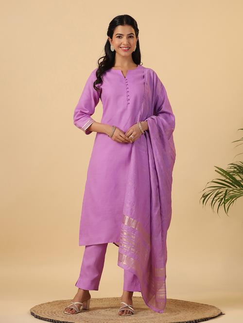 women three quarter sleeve kurta pant with dupatta set - 21709492 - Very Small Image - 1