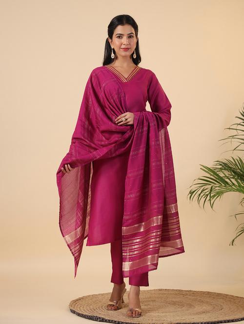 women three quarter sleeve kurta pant with dupatta set - 21709493 - Very Small Image - 1