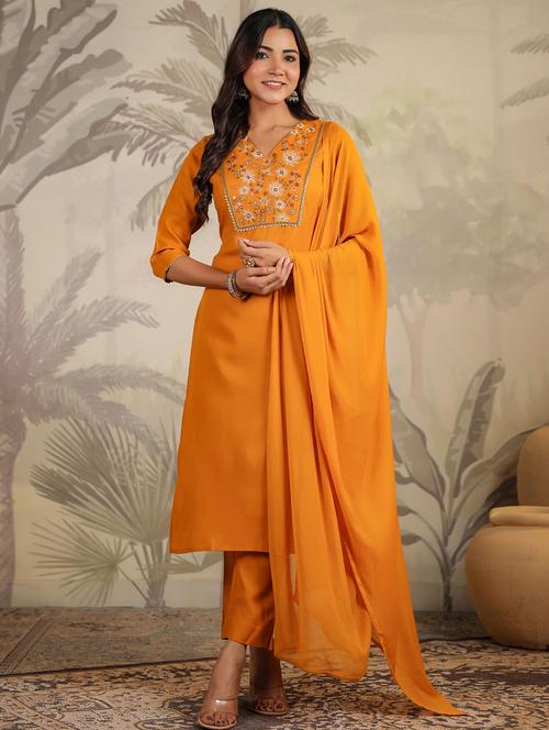 women three quarter sleeve kurta pant with dupatta set - 21709498 - Very Small Image - 1