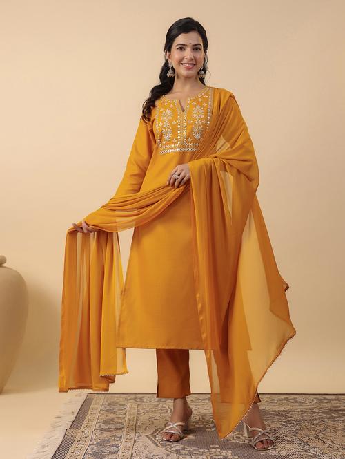 women three quarter sleeve kurta pant with dupatta set - 21709499 - Very Small Image - 1