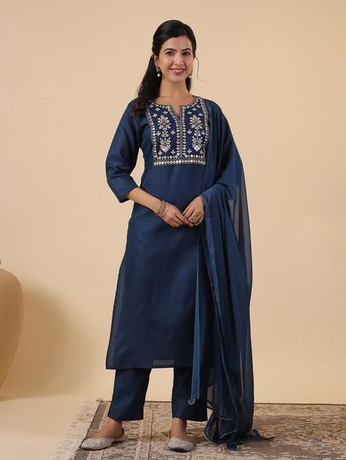 women three quarter sleeve kurta pant with dupatta set - 21709500 - Very Small Image - 1