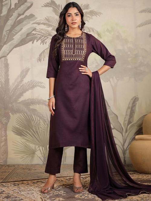 women three quarter sleeve kurta pant with dupatta set - 21709502 - Very Small Image - 1