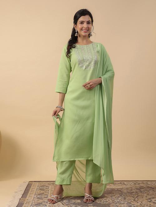 women three quarter sleeve kurta pant with dupatta set - 21709503 - Very Small Image - 1