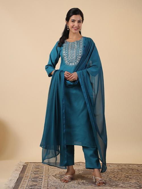 women three quarter sleeve kurta pant with dupatta set - 21709504 - Very Small Image - 1