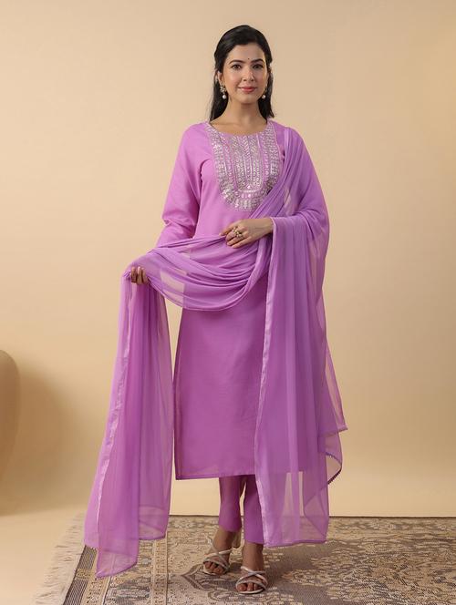 women three quarter sleeve kurta pant with dupatta set - 21709506 - Very Small Image - 1