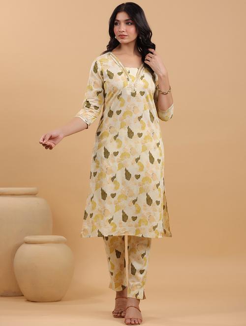 women printed three quarter sleeves kurta pant set - 21709514 - Very Small Image - 1