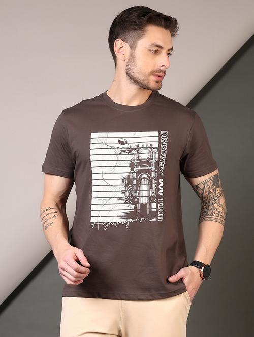 men front print round neck regular fit t-shirt - 21709615 - Very Small Image - 1