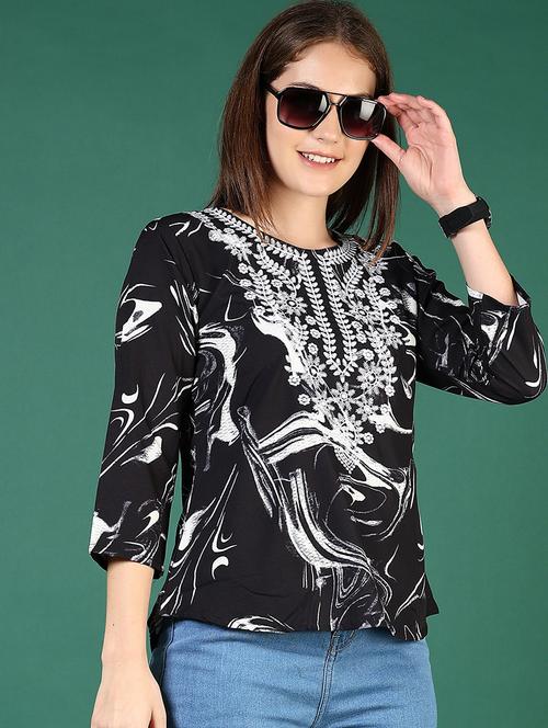 women printed round neck regular top - 21709646 - Very Small Image - 1