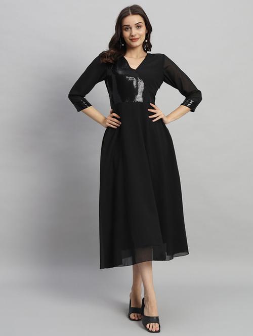 women sequined overlap neck fit & flared dress - 21709702 - Very Small Image - 1