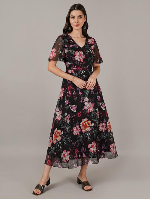 women floral print short sleeves a-line dress - 21709705 - Very Small Image - 1