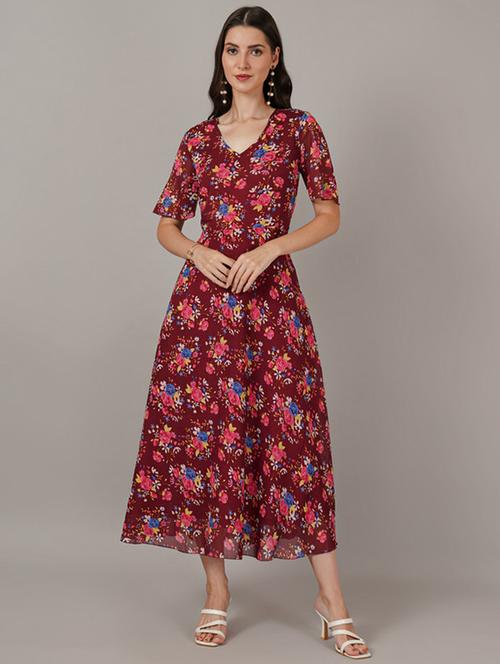 women floral print short sleeves a-line dress - 21709709 - Very Small Image - 1