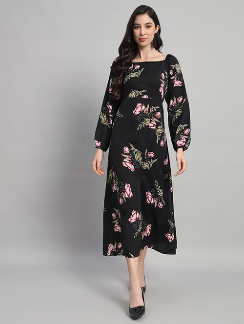women floral print puff sleeves a-line dress - 21709716 - Very Small Image - 1
