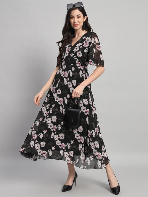women floral print puff sleeves a-line dress - 21709724 - Very Small Image - 1