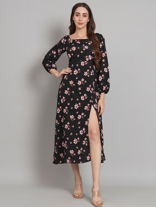 women floral print puff sleeves a-line dress - 21709728 - Very Small Image - 1