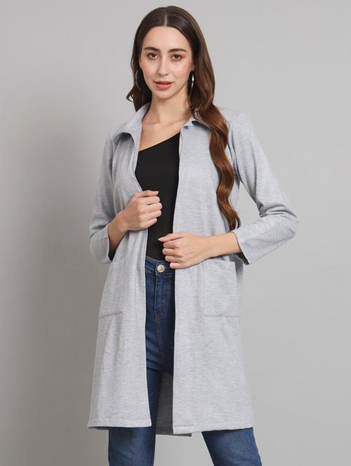 women solid collared long sleeves shrug - 21709740 - Very Small Image - 1