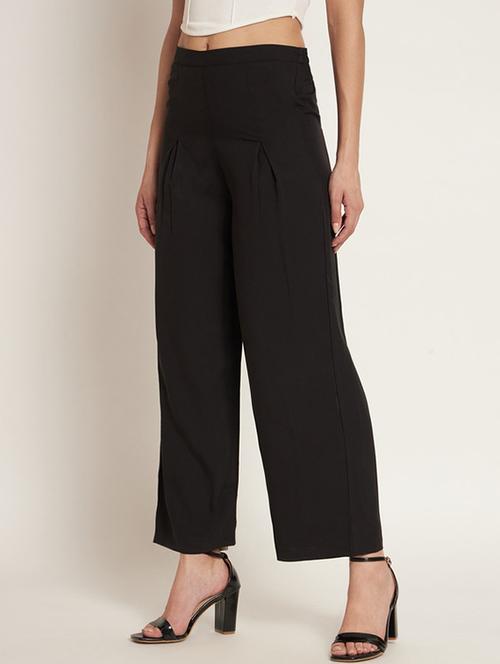 women solid high rise wide leg trouser - 21709755 - Very Small Image - 1
