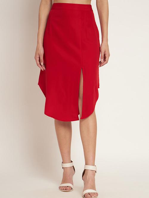 women solid high rise asymmetric skirt - 21709768 - Very Small Image - 1