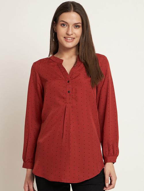 women printed mandarin neck regular top - 21709804 - Very Small Image - 1