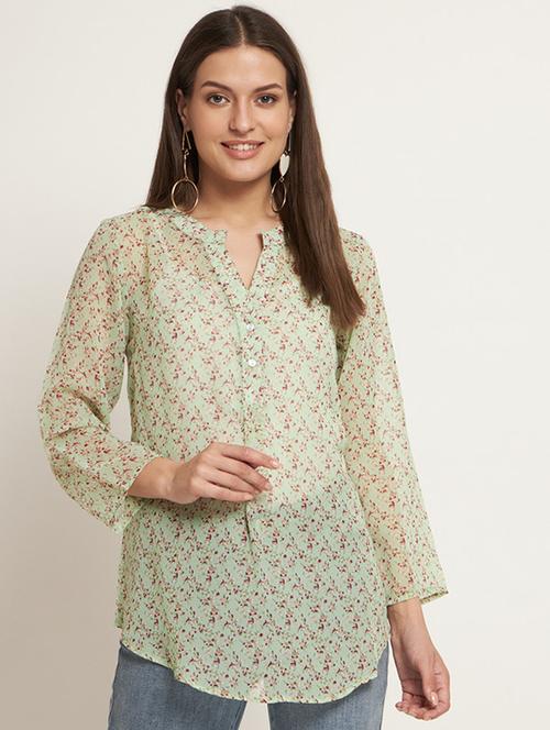 women printed mandarin neck regular top - 21709806 - Very Small Image - 1