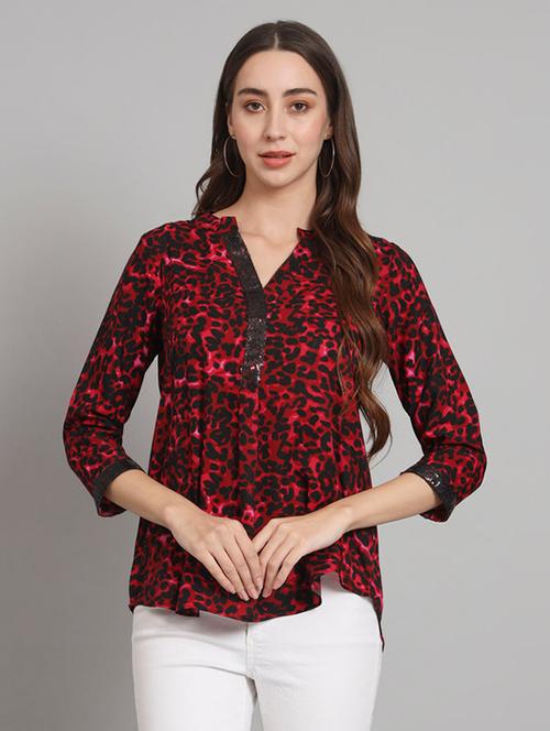 women printed mandarin neck regular top - 21709807 - Very Small Image - 1