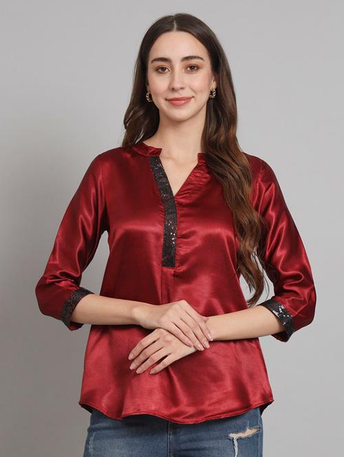 women solid mandarin neck regular top - 21709808 - Very Small Image - 1