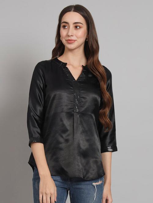 women solid mandarin neck regular top - 21709809 - Very Small Image - 1