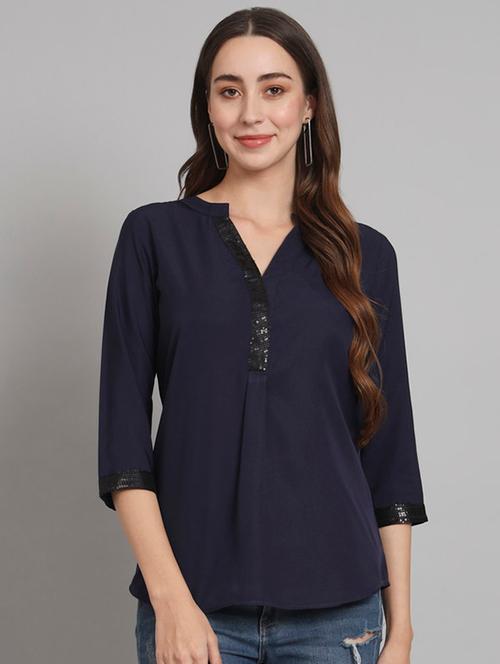 women solid mandarin neck regular top - 21709810 - Very Small Image - 1