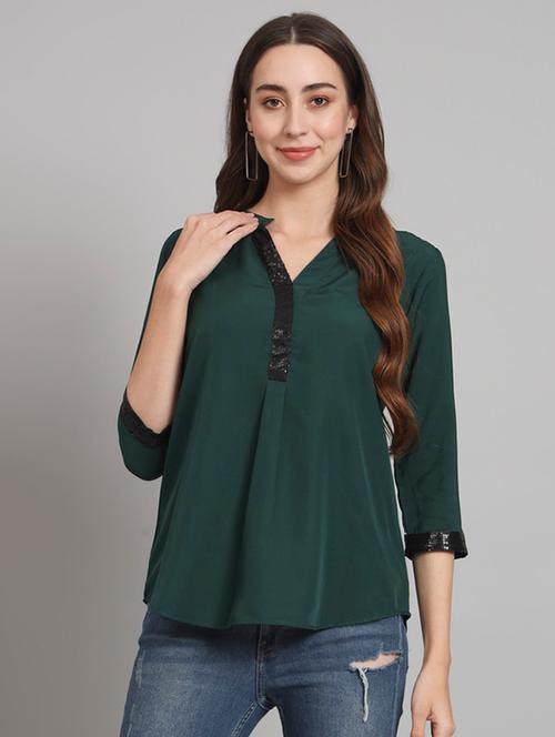 women solid mandarin neck regular top - 21709811 - Very Small Image - 1