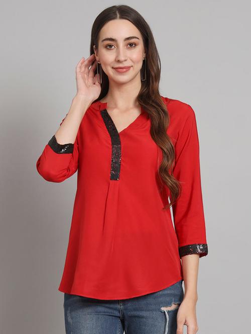 women solid mandarin neck regular top - 21709812 - Very Small Image - 1