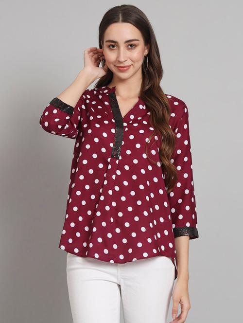 women polka doted mandarin neck regular top - 21709813 - Very Small Image - 1