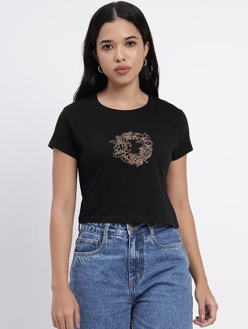 Women Printed Short Sleeves Crop T-shirt - 21709818 - Very Small Image - 1