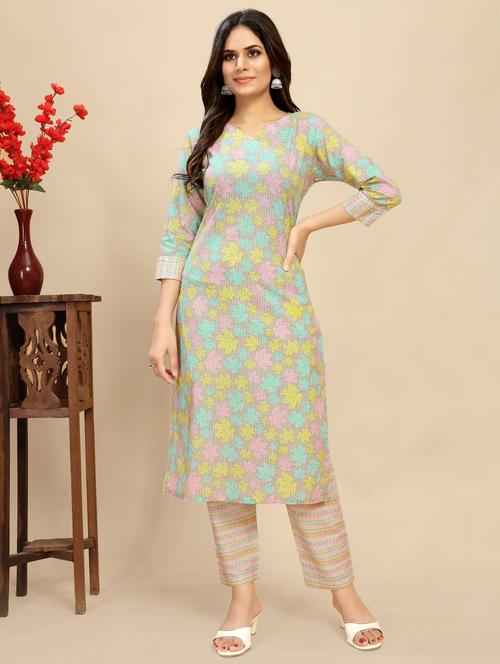 women printed three quarter sleeve straight kurta - 21710273 - Very Small Image - 1