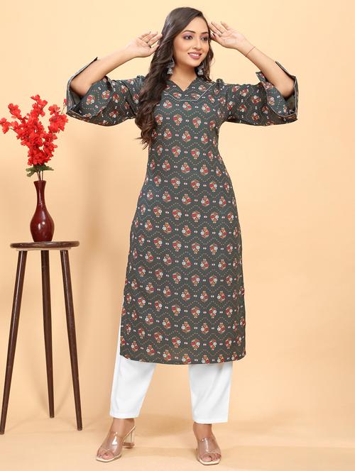 women printed three quarter sleeve straight kurta - 21710285 - Very Small Image - 1