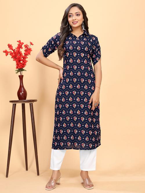 women printed three quarter sleeve straight kurta - 21710287 - Very Small Image - 1