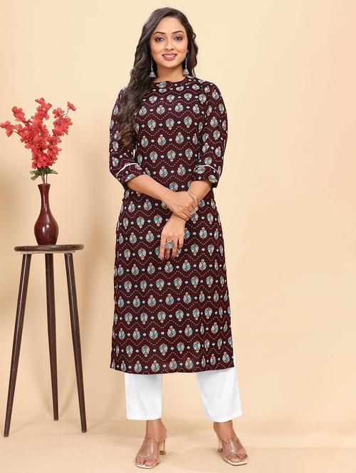 women printed three quarter sleeve straight kurta - 21710288 - Very Small Image - 1