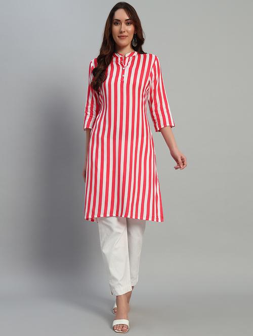 women stripes three quarter sleeve straight kurta - 21710526 - Very Small Image - 1