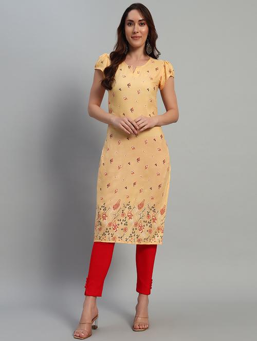 women floral printed notch neck straight kurta - 21710531 - Very Small Image - 1