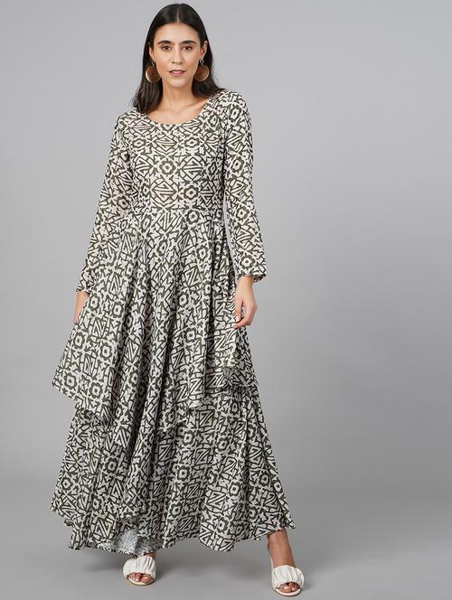 women geometric print long sleeves layered dress - 21711071 - Very Small Image - 1