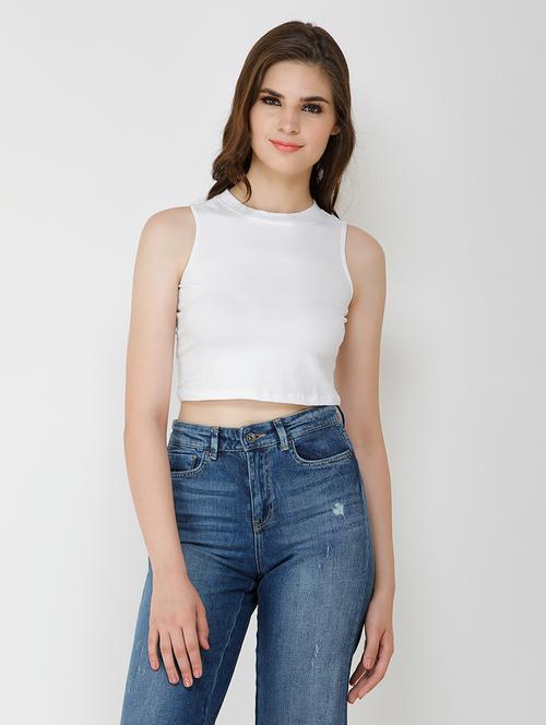 women solid sleeveless crop top - 21711116 - Very Small Image - 1