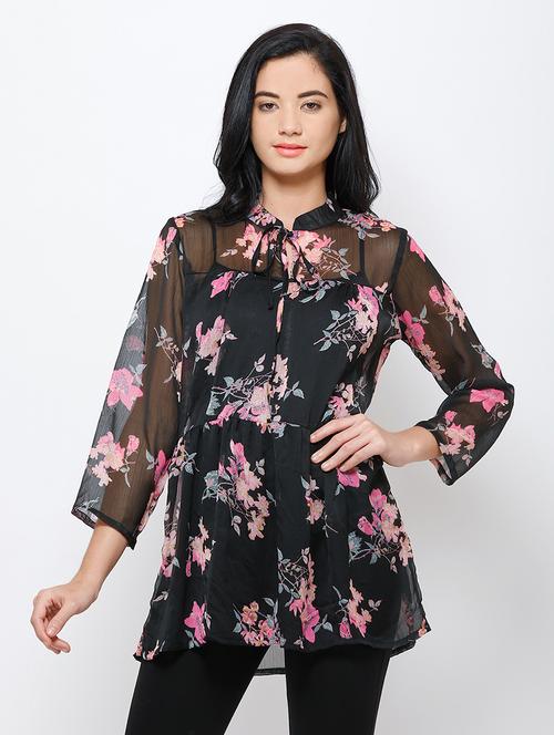 women floral print tie up neck regular top - 21711122 - Very Small Image - 1