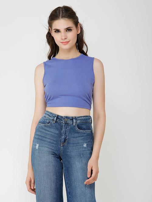 women solid sleeveless crop top - 21711139 - Very Small Image - 1