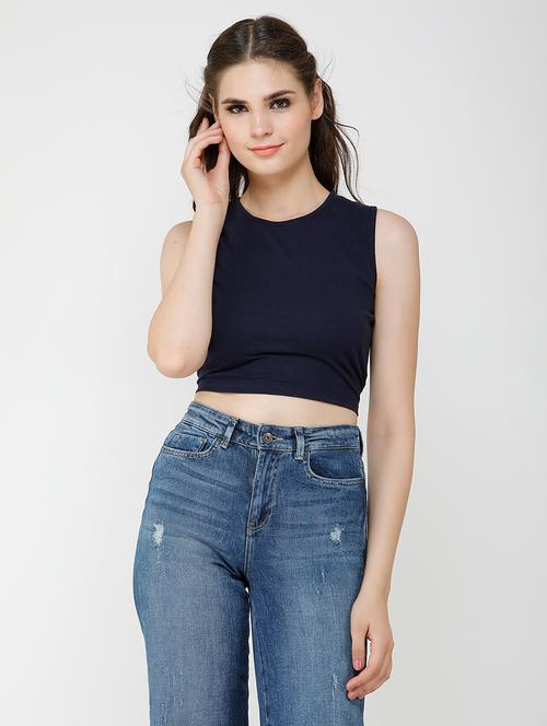 women solid sleeveless crop top - 21711203 - Very Small Image - 1