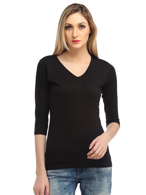 women solid three quarter sleeves regular top - 21711289 - Very Small Image - 1