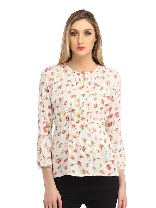 women printed key hole neck a-line top - 21711310 - Very Small Image - 1