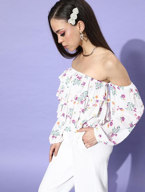 women floral print off shoulder layered top - 21711461 - Very Small Image - 1