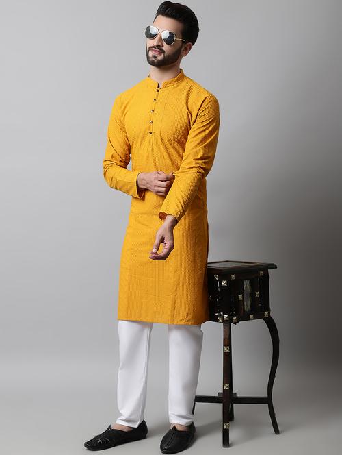 men mandarin neck embroidered kurta pyjama set - 21711760 - Very Small Image - 1