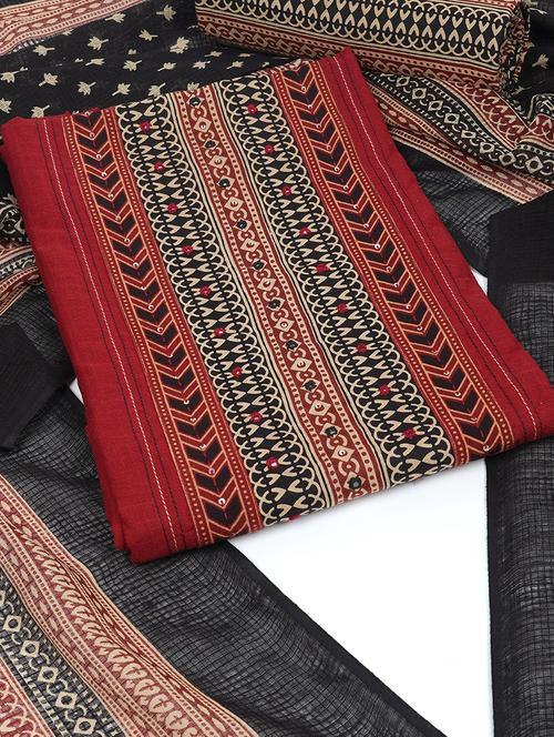 women maroon block printed unstitched suit - 21711780 - Very Small Image - 1