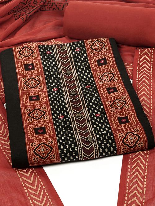 women black printed unstitched suit - 21711788 - Very Small Image - 1